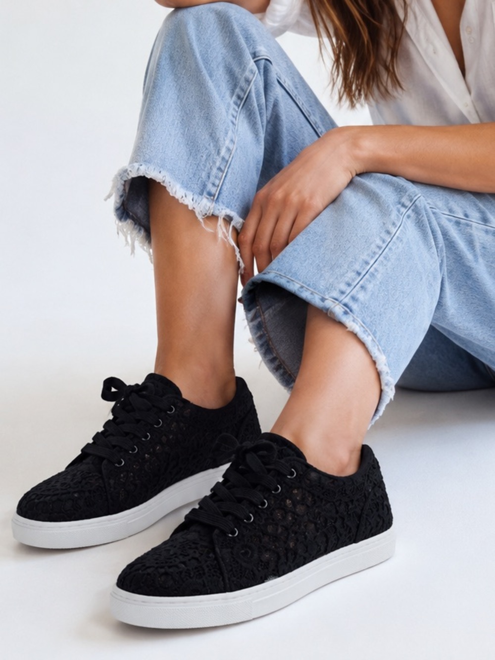 Isaac Mizrahi Live! Imjina Black Crochet Lace Sneakers